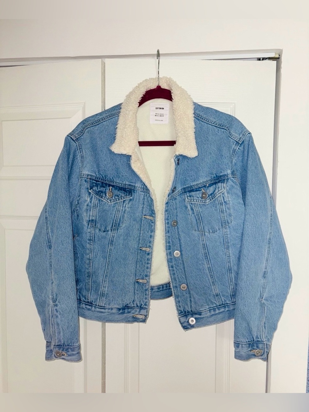 Cotton On Denim Sherpa Jacket - Women’s Size 6 - Blue Trucker Lined Jean Jacket